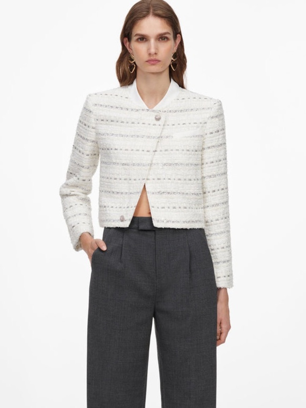 NWOT Self-Portrait WHITE BOUCLE BOXY JACKET